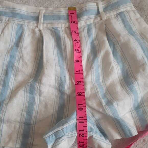 Frame Women's 0 White Blue Stripe 100% Linen High Waist Pleated Front Shorts - Picture 12 of 13